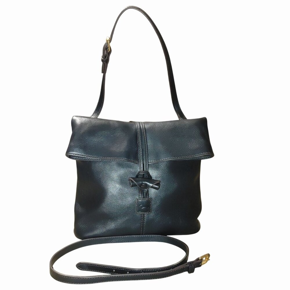 Dooney Bourke Florentine Toggle Crossbody Bag Black Leather Adjustable Zippered